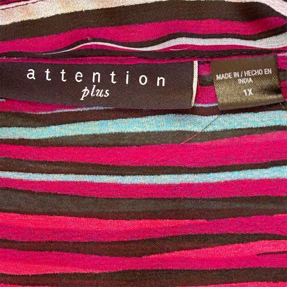 Attention Plus Women's 1X Striped Button-Up Blouse Multicolor 3/4 Sleeve - Picture 3 of 5